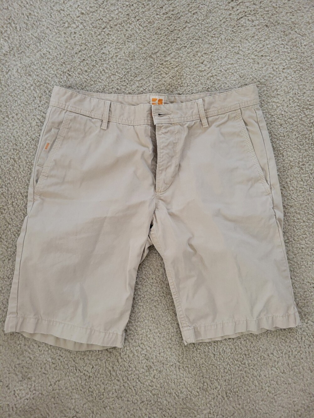 Hugo Boss Orange Mens Schino Chino Shorts Size 32 Beige Khaki Flat Front Cotton
